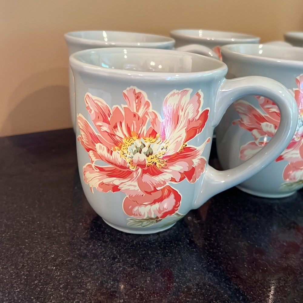 April Cornell for Silvestri set of 2 Sage Green Floral Mugs